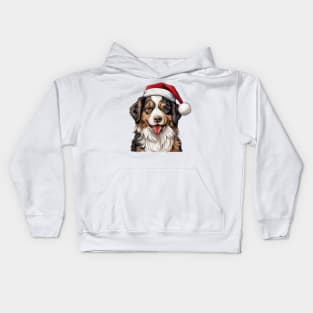 Christmas Peeking Australian Shepherd Dog Kids Hoodie